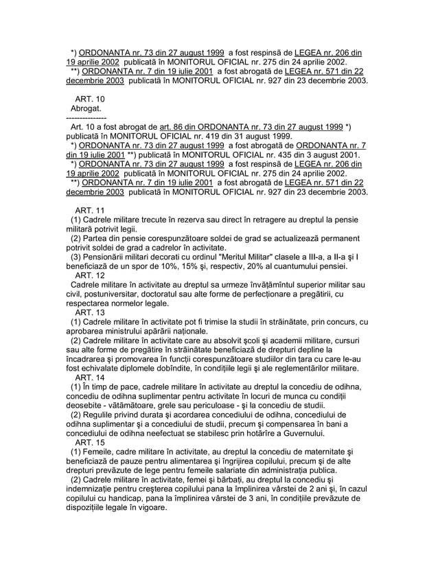 Legea nr. 80 din 1995 Statutul cadrelor militare actualizată