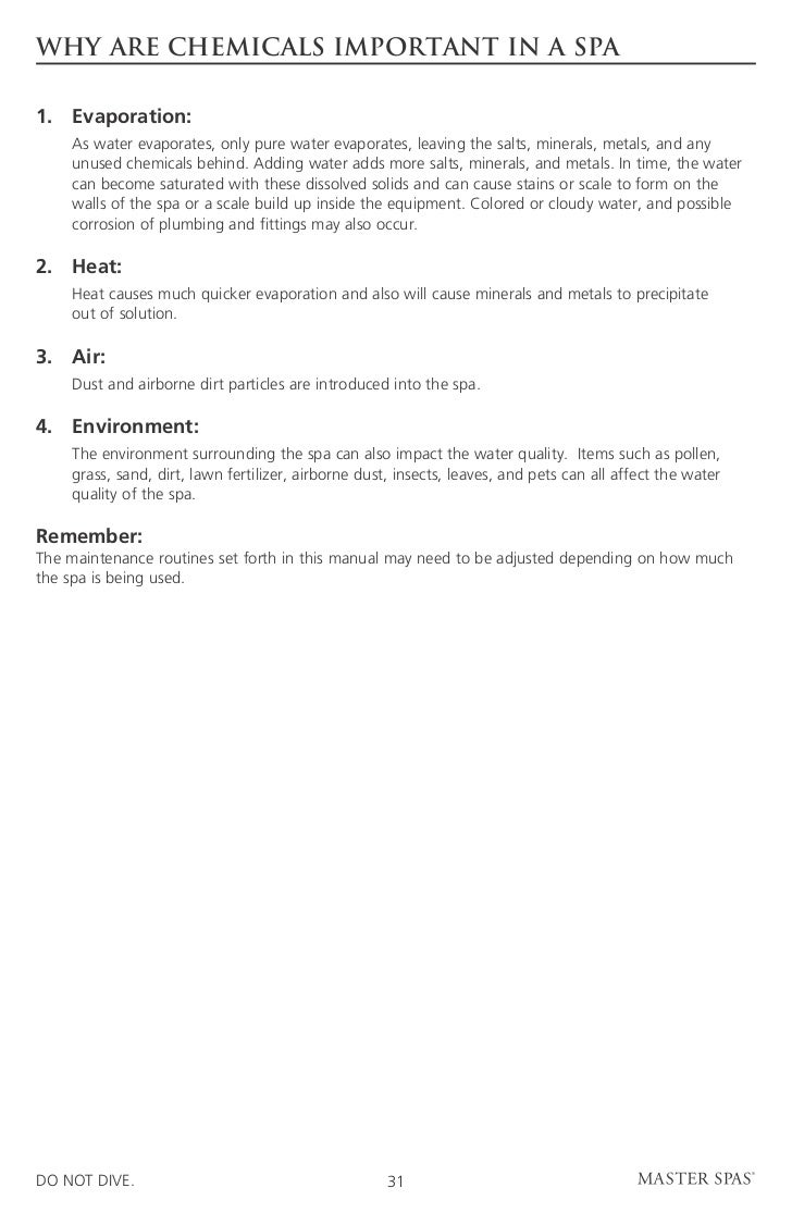 31; 33. MAINTENANCE RECOMMENDATIONSYour spa ...