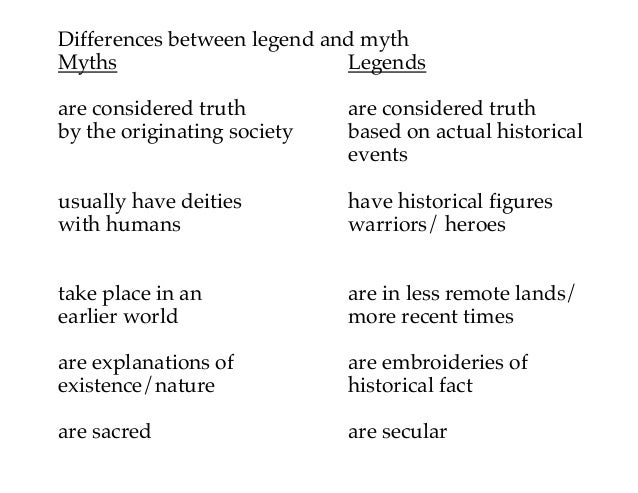 Legend Myth Differences Legend Myth Differences