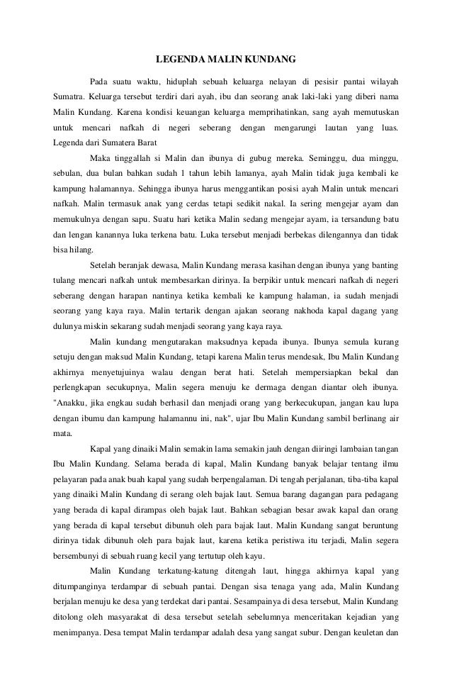 Narrative Text Malin Kundang Singkat