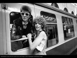 David Bowie is seen off at the station by his wife Angie in 1973. Photograph: Smith/Getty Images
 