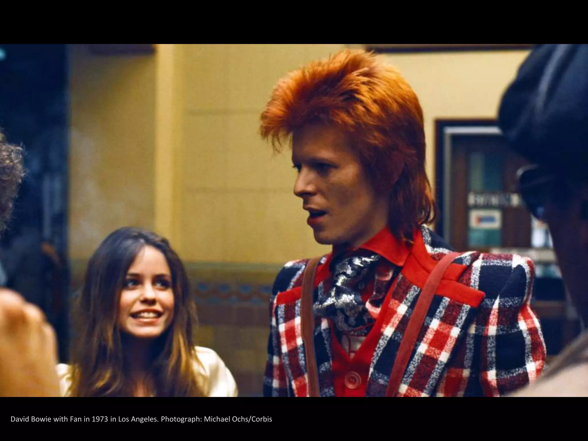 David Bowie with Fan in 1973 in Los Angeles. Photograph: Michael Ochs/Corbis
 