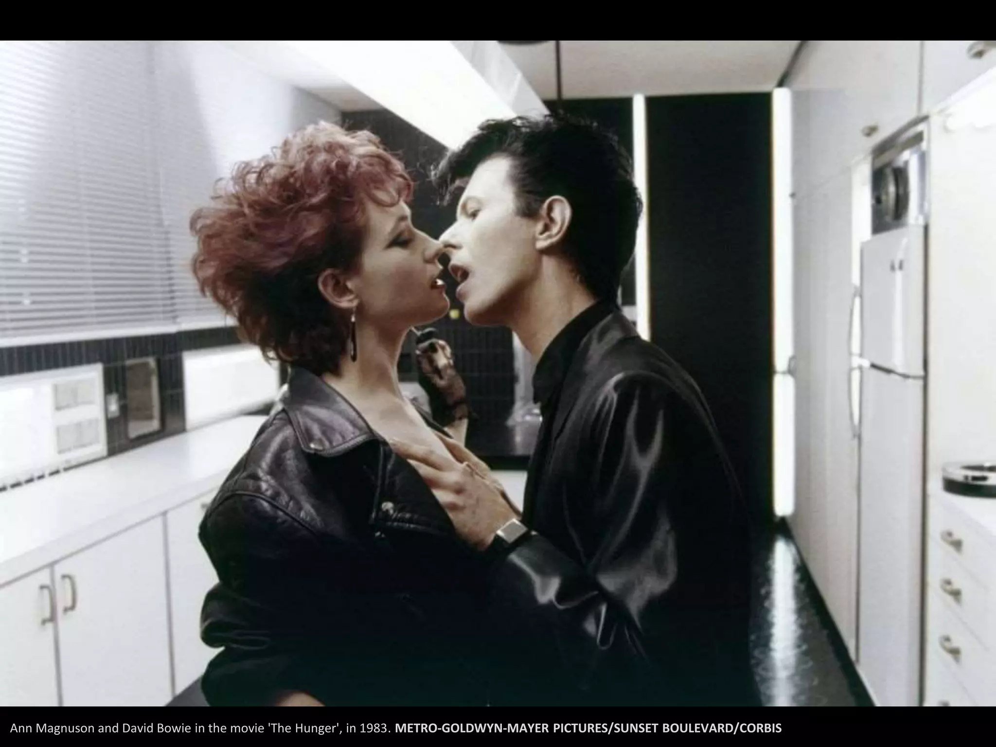 Ann Magnuson and David Bowie in the movie 'The Hunger', in 1983. METRO-GOLDWYN-MAYER PICTURES/SUNSET BOULEVARD/CORBIS
 