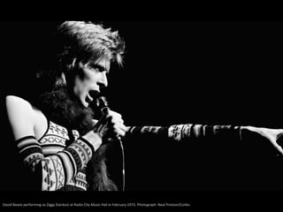 David Bowie performing as Ziggy Stardust at Radio City Music Hall in February 1973. Photograph: Neal Preston/Corbis
 