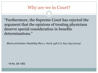 Affect of Hearing at the Appeals Court LevelFederal Rules of Evidence and the Federal Rules of Civil Procedure applyThis elevates the case to a higher level than typical workers compensation casesAffect of Hearing at the Appeals Court LevelRule 702: If scientific, technical, or other specialized knowledge will assist the trier of fact to understand the evidence or to determine a fact in issue, a witness qualified as an expert by knowledge, skill, experience, training, or education, may testify thereto in the form of an opinion or otherwise, if (1) the testimony is based upon sufficient facts or data, (2) the testimony is the product of reliable principles and methods, and (3) the witness has applied the principles and methods reliably to the facts of the case.