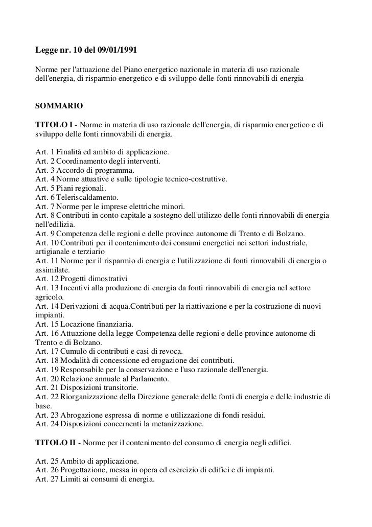 Legge 10/91 Legge 10 risparmio energetico