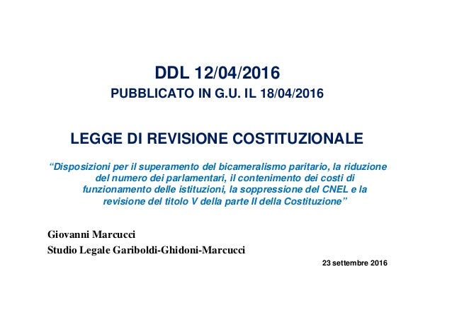 Legge Di Revisione Costituzionale Novembre 2016