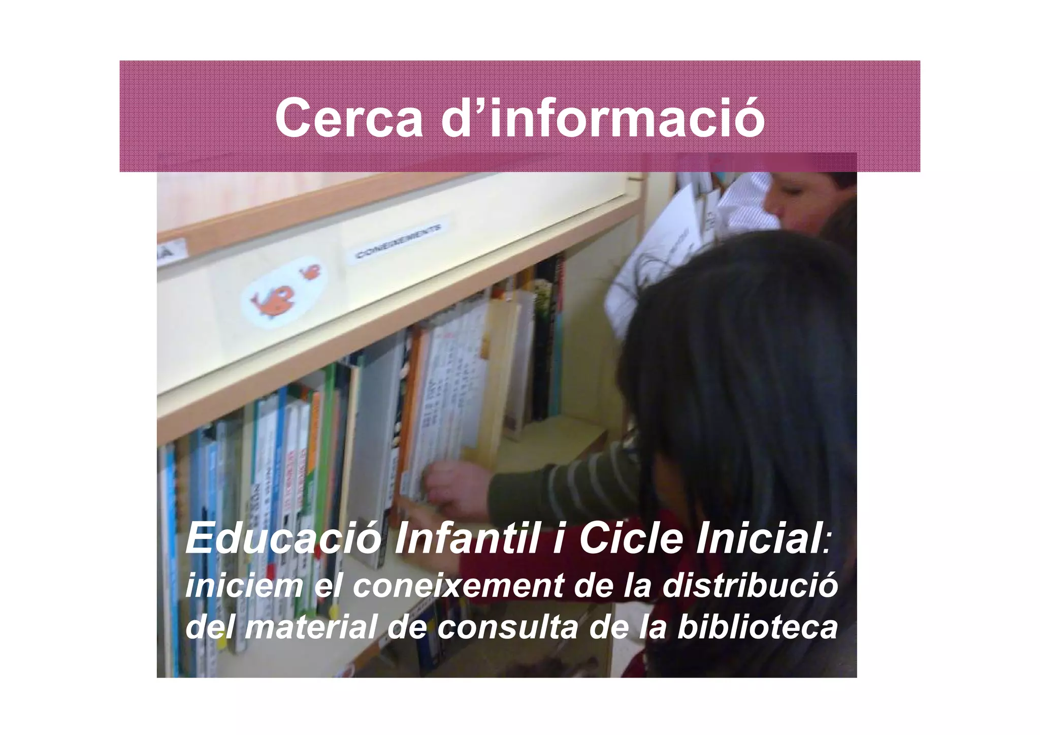 Cerca d’informació




Educació Infantil i Cicle Inicial:
iniciem el coneixement de la distribució
del material de consulta de la biblioteca
 