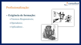 Profissionalização:
• Exigência de formação:
• Técnicos Responsáveis;
• Operadores;
• Aplicadores .
 