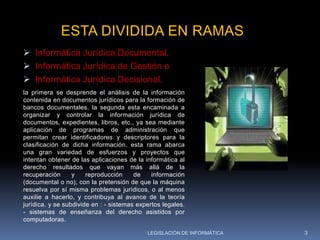Esta dividida en ramasInformática Jurídica Documental, 