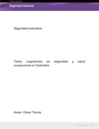 Seguridad industrial




Tema: Legislación en      seguridad   y   salud
ocupacional en Colombia




Autor: César Torres
 