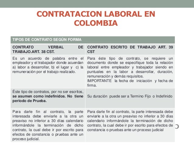 tipos de contratos en colombia