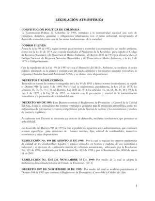 LEGISLACIÓN  DE SECTOR DE EMISIONES ATMOSFÉRICAS EN COLOMBIA