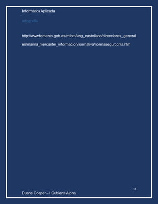 Informática Aplicada
13
Duane Cooper – I Cubierta Alpha
Infografía
http://www.fomento.gob.es/mfom/lang_castellano/direcciones_general
es/marina_mercante/_informacion/normativa/normasegurconta.htm
 