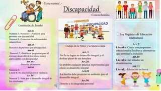 Constitución del Ecuador
Art.46
Numeral 3.-Numeral 3.-Atencion para
personas con discapacidad
Numeral 9.-Proteccion de enf...