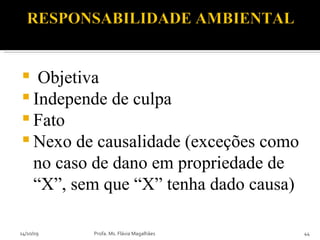 Objetiva Independe de culpa Fato Nexo de causalidade (exceções como no caso de dano em propriedade de “X”, sem que “X” tenha dado causa) 14/10/09 Profa. Ms. Flávia Magalhães 