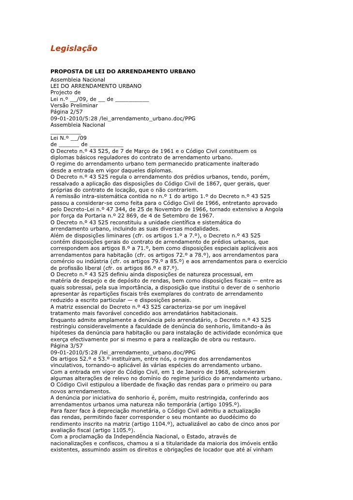 Legislação angolana proposta de lei do arrendamento urbano