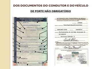 DE PORTE NÃO OBRIGATÓRIO
DOS DOCUMENTOS DO CONDUTOR E DOVEÍCULO
 