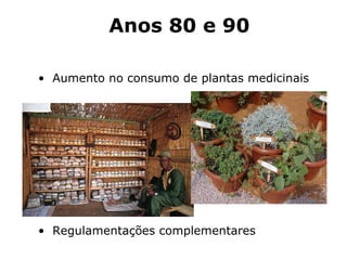 Aumento no consumo de plantas medicinais Regulamentações complementares Anos 80 e 90 