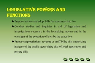 Propose appropriations, revenue or tariff bills; bills authorizing increase of the public sector debt; bills of local application and private billsConcur in all treaties and international agreements