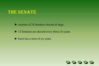 The Senate consists of 24 Senators elected at large.