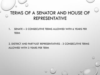 Representative Term LEGISLATIVE DEPARTMENT presentation for senior high school | PPTX