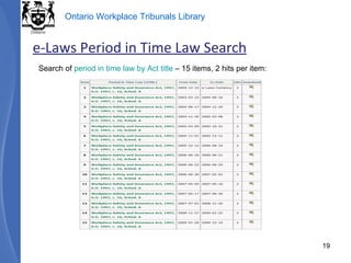 Search of  period in time law by Act title  – 15 items, 2 hits per item: e-Laws Period in Time Law Search 