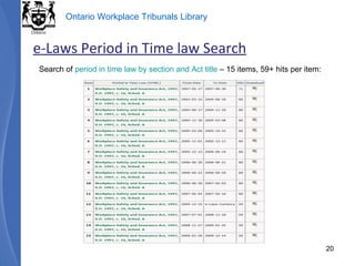 Search of  period in time law by section and Act title  – 15 items, 59+ hits per item: e-Laws Period in Time law Search 