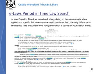 e-Laws Period in Time Law search will always bring up the same results when applied to a specific Act (unless a date restriction is applied), the only difference is The results’ “hits” document-level navigation which is based on your search terms: e-Laws Period in Time Law Search 