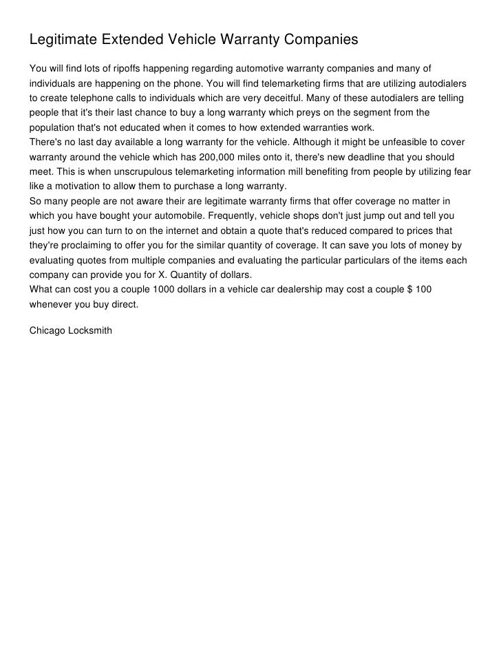 Legitimate Extended Vehicle Warranty Companies_