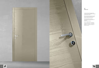 LT
     MOD 401


     Frassino laccato lucido grigio pietra
     a campione, finitura graffiato a richiesta,
     versione telaio inverso

     Glossy stone grey lacquered ash-wood
     as per sample, scratched finish upon
     request, inverted frame version

     Frêne laqué brillant gris pierre
     selon échantillon, finition grattée à la
     demande,
     version châssis inversé

     Ясень, окрашенный по образцу в
     глубокий серый цвет с глянцевым
     эффектом, отделка с царапанным
     эффектом (по запросу), вариант с
     обратной рамой




24                                                 25
 