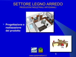 6
SETTORE LEGNO ARREDOSETTORE LEGNO ARREDO
PRODUZIONI INDUSTRIALI ARTIGIANALIPRODUZIONI INDUSTRIALI ARTIGIANALI
 Progettazione e
realizzazione
del prodotto
www.ipsiamattioni.itwww.ipsiamattioni.it
 