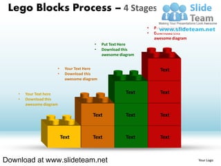 Lego blocks and pieces stacked on top of one another process 4 stages ...