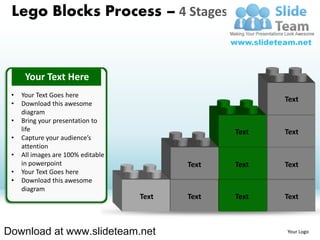 Lego blocks and pieces stacked on top of one another process 4 stages ...