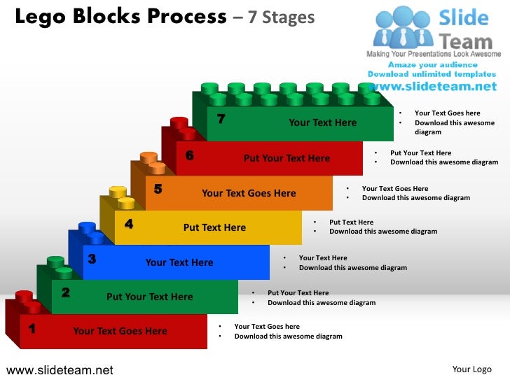 Lego Cubes Building Blocks Stacked Building Blocks Logical Process 7 Building Blocks Powerpoint Template
