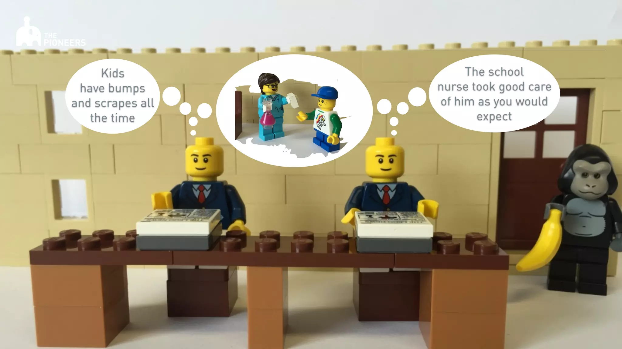 Kids
have bumps
and scrapes all
the time
The school
nurse took good care
of him as you would
expect
 