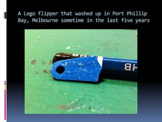 A Lego flipper that washed up in Port Phillip
Bay, Melbourne sometime in the last five years