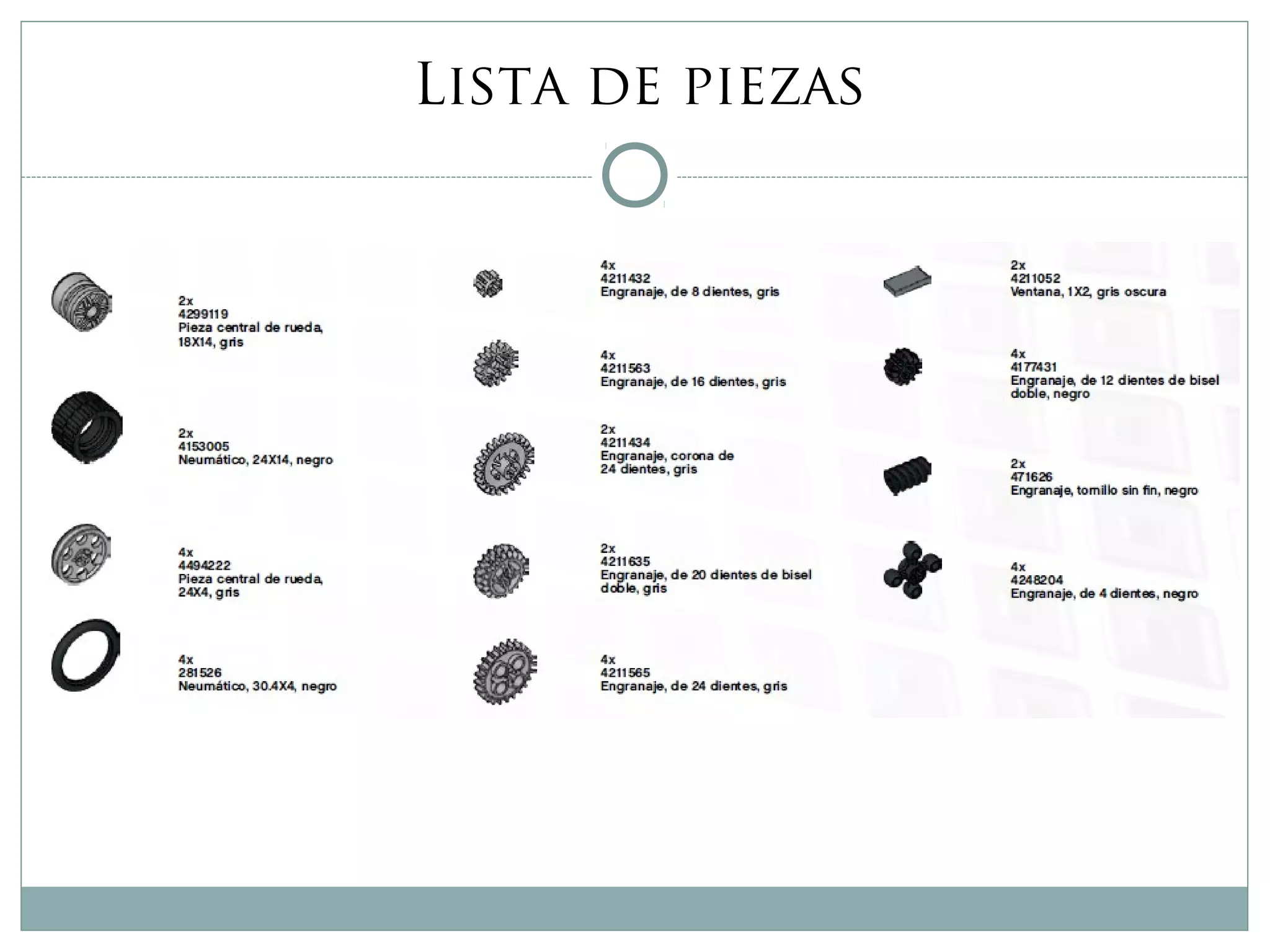Lista de piezas
 