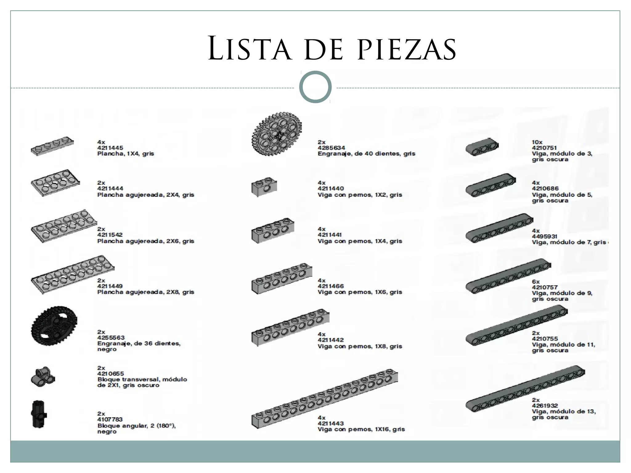 Lista de piezas
 