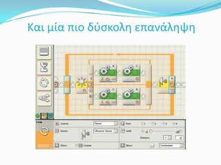 Επιλογή του χρόνου κίνησης (Unlimited, Degrees, Rotations, Seconds) …Touch Sensor Switch BlockΕκτελούμε διαφορετικά κομμάτια κώδικα ανάλογα με την τιμή του touch sensor.TrueSensor ports 1, 2, 3, or 4False