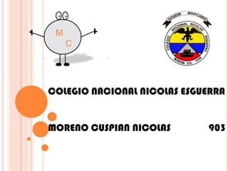 COLEGIO NACIONAL NICOLAS ESGUERRA
MORENO CUSPIAN NICOLAS 903
M
C
 