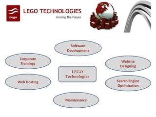 Software Development Corporate Trainings Website Designing LEGO Technologies Web Hosting Search Engine Optimization Maintenance 