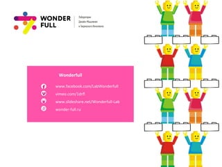 www.facebook.com/LabWonderfull	
  
vimeo.com/1drﬂ	
  
www.slideshare.net/Wonderfull-­‐Lab	
  
wonder-­‐full.ru	
  
Wonderfull	
  	
  
 