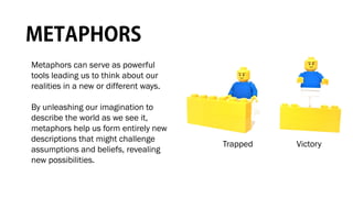 Metaphors can serve as powerful
tools leading us to think about our
realities in a new or different ways.
By unleashing our imagination to
describe the world as we see it,
metaphors help us form entirely new
descriptions that might challenge
assumptions and beliefs, revealing
new possibilities.
Trapped Victory
 