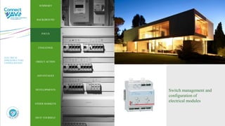 ELECTRICAL
INFRASTRUCTURE
CONFIGURATION
Switch management and
configuration of
electrical modules
SUMMARY
BACKGROUND
FOCUS
CHALLENGE
OBJECT ACTION
DEVELOPMENTS
OTHER MARKETS
ADVANTAGES
DO IT YOURSELF
DEVELOPMENTS
SUMMARY
BACKGROUND
FOCUS
CHALLENGE
OBJECT ACTION
ADVANTAGES
OTHER MARKETS
DO IT YOURSELF
 