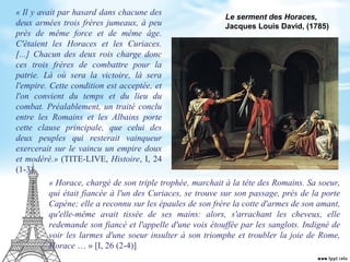 Le serment des Horaces,
Jacques Louis David, (1785)
« Il y avait par hasard dans chacune des 
deux armées trois frères jum...
