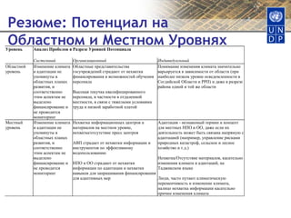 Резюме: Потенциал на Областном и Местном Уровнях 