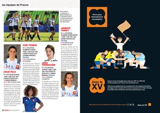 34 RUGBY À 7 LE GUIDE 2016-2017
7 7 7 7 7 7 7 7 7 7 7 7 7 7 7 7 7 7 7 7 7 7 7 7 7 7 7 7 7 7 7 7 7 7 7 7 7 7 7 7 7 7 7 7 7 7 7 7 7 7 7 7 7 7 7 7 7 7 7 7 7 7 7 7 7 7 7 7 7 7 7
7 7 7 7 7 7 7 7 7 7 7 7 7 7 7 7 7 7 7 7 7 7 7 7 7 7 7 7 7 7 7 7 7 7 7 7 7 7 7 7 7 7 7 7 7 7 7 7 7 7 7 7 7 7 7 7 7 7 7 7 7 7 7 7 7 7 7 7 7 7 7
7 7 7 7 7 7 7 7 7 7 7 7 7 7 7 7 7 7 7 7 7 7 7 7 7 7 7 7 7 7 7 7 7 7 7 7 7 7 7 7 7 7 7 7 7 7 7 7 7 7 7 7 7 7 7 7 7 7 7 7 7 7 7 7 7 7 7 7 7 7 7
7 7 7 7 7 7 7 7 7 7 7 7 7 7 7 7 7 7 7 7 7 7 7 7 7 7 7 7 7 7 7 7 7 7 7 7 7 7 7 7 7 7 7 7 7 7 7 7 7 7 7 7 7 7 7 7 7 7 7 7 7 7 7 7 7 7 7 7 7 7 7
7 7 7 7 7 7 7 7 7 7 7 7 7 7 7 7 7 7 7 7 7 7 7 7 7 7 7 7 7 7 7 7 7 7 7 7 7 7 7 7 7 7 7 7 7 7 7 7 7 7 7 7 7 7 7 7 7 7 7 7 7 7 7 7 7 7 7 7 7 7 7
7 7 7 7 7 7 7 7 7 7 7 7 7 7 7 7 7 7 7 7 7 7 7 7 7 7 7 7 7 7 7 7 7 7 7 7 7 7 7 7 7 7 7 7 7 7 7 7 7 7 7 7 7 7 7 7 7 7 7 7 7 7 7 7 7 7 7 7 7 7 7
les équipes de France
Chloé PELLE
N°1,3OU7(PILIEROUAILIER)I
27ANSI1,61MI67KGISOUS
CONTRATFFRDEPUIS2014I
11TOURNOISMONDIAUX
CLUB :LMRCVILLENEUVE-D’ASCQ
Basketteusedeformation,
la Lilloise a commencé le
rugby à 20 ans. Un profil
atypique à tous points de
vue puisqu’elle est ingé-
nieure,diplôméedel’École
centrale.Une« geek »gé-
néreuse sur les terrains,
débordant d’énergie et
devitalité.Régulièrement
appelé dans le groupe
France7Féminines.
Rose THOMAS
N°1,2,3OU6(PILIER,
TALONNEUROUCENTRE)I
28ANSI1,63MI65KGISOUS
CONTRATFFRDEPUIS2014I
9TOURNOISMONDIAUXI
CLUB :STADEBORDELAIS,
RCGRADIGNAN
Amoureuse du 7 depuis
la découverte de la disci-
pline lors de la Coupe du
Mondeuniversitaire2008.
Pionnièredusemi-profes-
sionnalisme,ellefutlapre-
mière(avecF.Horta)àtes-
ter la formule en 2013-14.
Après plusieurs blessures
en2015,ellearetrouvéson
rôle de régulateur au sein
deFrance7Féminines.
Jessy
TRéMOULIèRE
N°1,3OU5(PILIEROU
OUVREUR)I24ANSI1,80MI
74KGISOUSCONTRATFFR
DEPUIS2015I3TOURNOIS
MONDIAUXI
CLUB :ASROMAGNAT,
ASBONNEFONT
Footballeuse convertie
au rugby à seize ans, elle
s’estd’abordillustréeàXV.
ArrièredesBleuesdurant
laCoupeduMonde2014,
elle a découvert le 7 il y a
troisans.CetteAuvergnate
placide et réservée ap-
porteàl’équipedeFrance
unsurcroîtdepuissance.
Jennifer
TRONCY
N°1,2,3OU4(PILIER,
TALONNEUROUDEMIDEMÊLÉE)
I30ANSI1,57MI57KGISOUS
CONTRATFFRDEPUIS2014I
CLUB :MONTPELLIERHR,
RCBAGNOLSSURCÈZE
Demi de mêlée du XV
de France lors de la
CoupeduMonde2014,la
Montpelliéraine incarne
la polyvalence prônée au
sein de l’équipe France 7
Fémininesoùelleoccupe
leplussouventunrôlede
pilier. Une polyvalence
favoriséeparsonbagage
techniqueetuneformation
précoce, depuis l’âge de
septans.
Fanny Horta,
la capitaine, et
Marjorie Mayans se
congratulent après
un essai marqué face
aux Kenyannes lors
des Jeux de Rio.
Retrouvez-nous sur avecleXV.com et les réseaux sociaux
Suivez toute l’actualité des clubs du TOP 14, PRO D2
et des équipes de France sur avecleXV.com
Découvrez également les coulisses de vos équipes favorites,
partagez des moments forts avec les joueurs du Team Orange
et profitez des nombreux services pensés pour vous.
Avec le
XV
Vivre plus
intensément
ma passion
Avec le XV
 