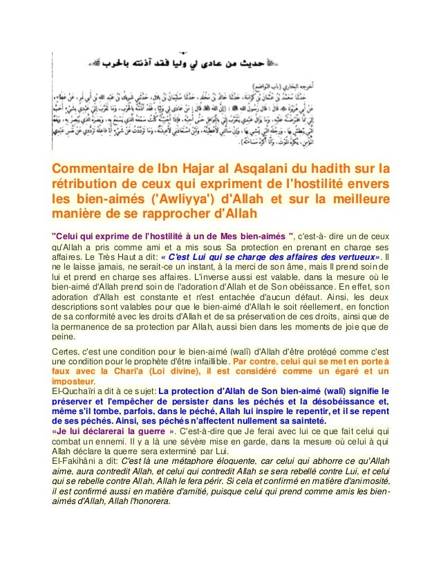 Le Hadith Celui Qui Montre De L Hostilite A Un Des Mes Bien Aimes J