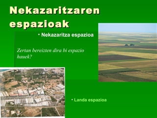 Nekazaritzaren espazioak Nekazaritza espazioa Landa espazioa Zertan bereizten dira bi espazio hauek? 